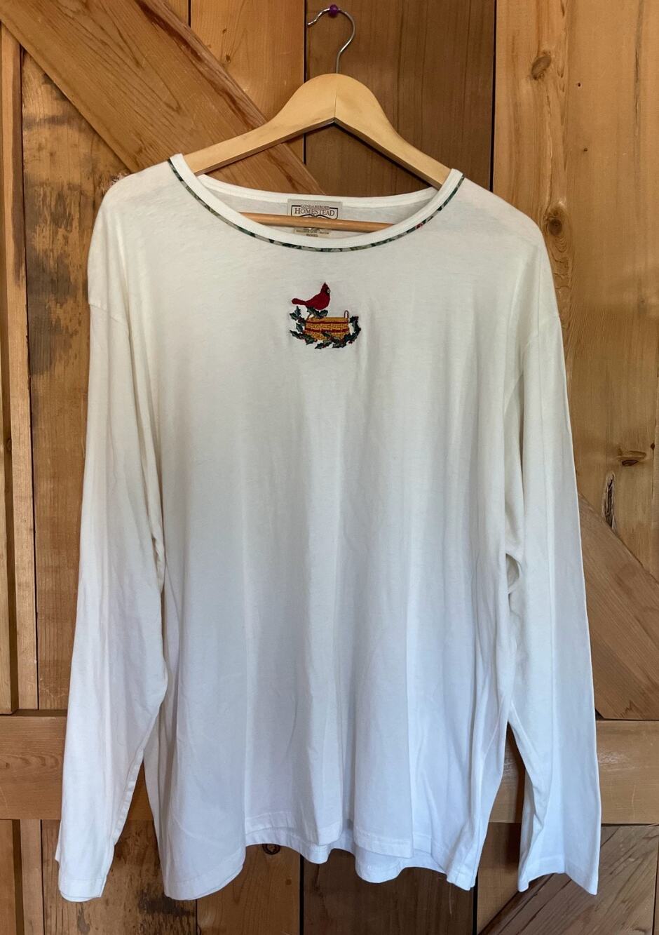 Longaberger Homestead VTG Cream Long Sleeve Top, Size 2XL Cardinal, Cottagecore